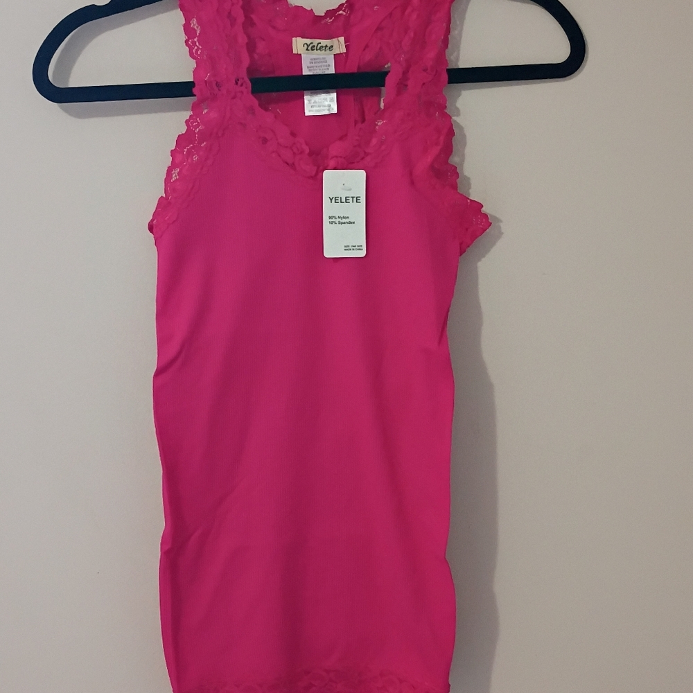 Yelete Women's Fuchsia Racerback Lace Tank Top
